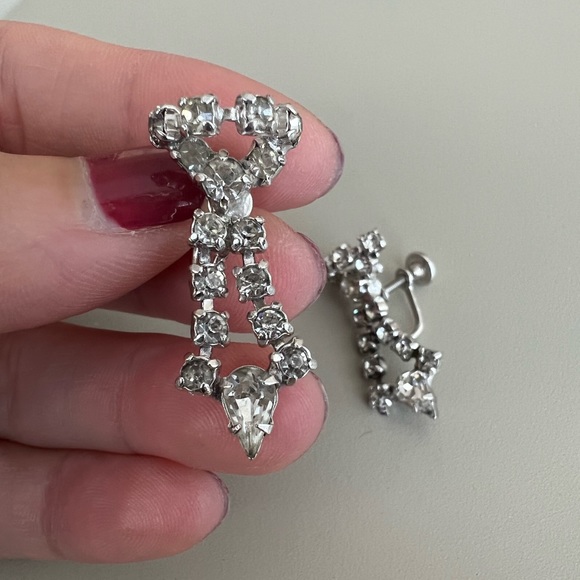 Beautifully Designed Rhinestone Drop Screw-Back Earrings - Picture 2 of 5